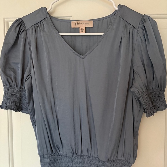 Blue gray ruffled satin top - Picture 1 of 3